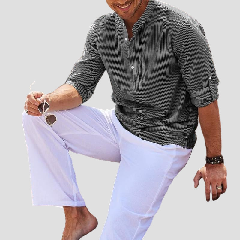 Callum | Waffle Stand Collar Long Sleeve Shirt