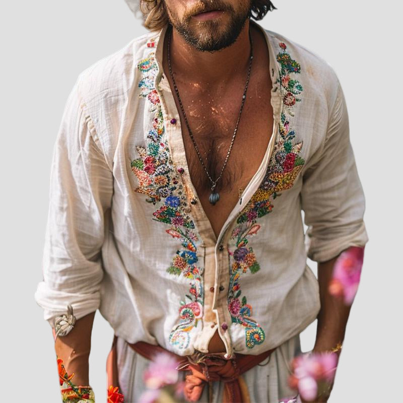 Xavier | Vintage Embroidered Long Sleeve Shirt