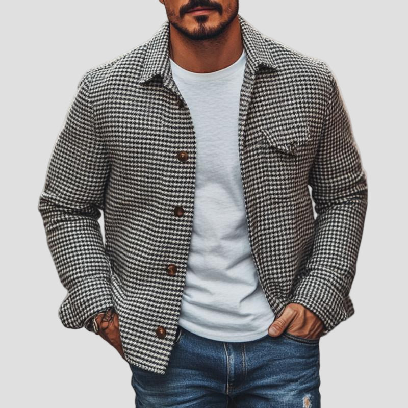 Henry | Vintage Houndstooth Lapel Single-Breasted Shirt Jacket