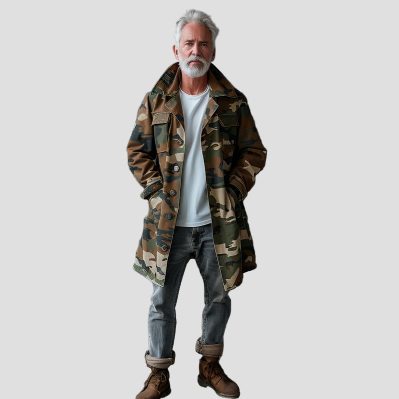 Logan | Camouflage Lapel Breast Pocket Cargo Trench Coat
