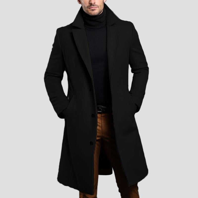 Ethan | Solid Notch Lapel Single-Breasted Mid-Length Coat