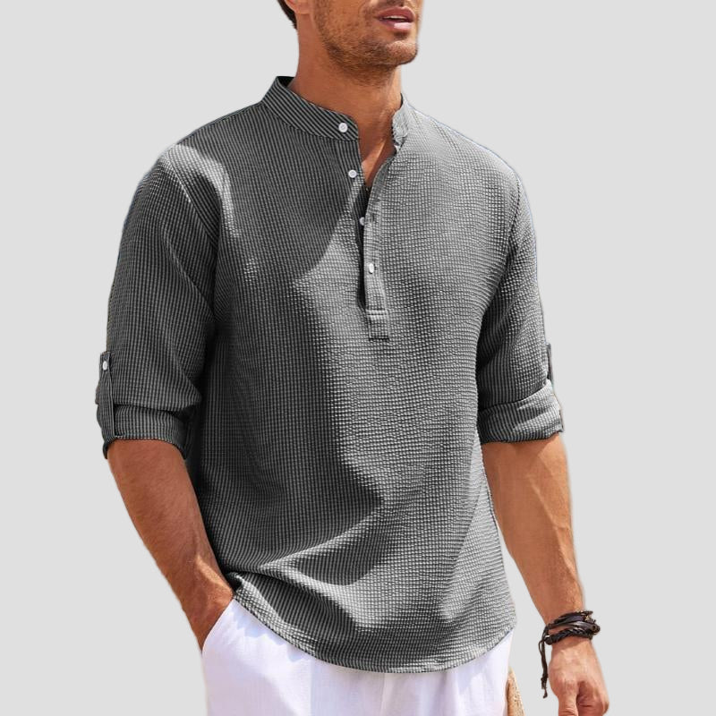 Callum | Waffle Stand Collar Long Sleeve Shirt