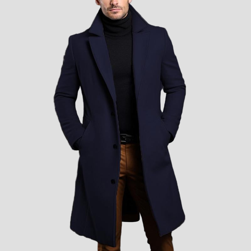 Ethan | Solid Notch Lapel Single-Breasted Mid-Length Coat